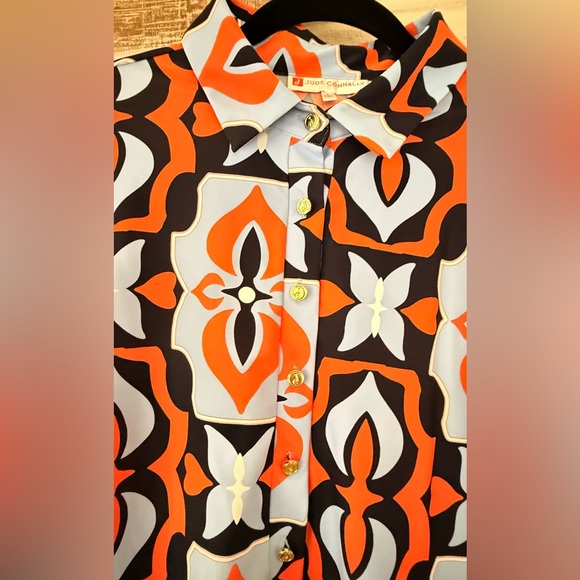 Jude Connally Long Sleeve Dress - Orange and Blue Geometric - Picture 2 of 6